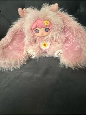 Soft Pink Fluffy Bunny Plush with Daisy Accent - Kids Stuffed Animal